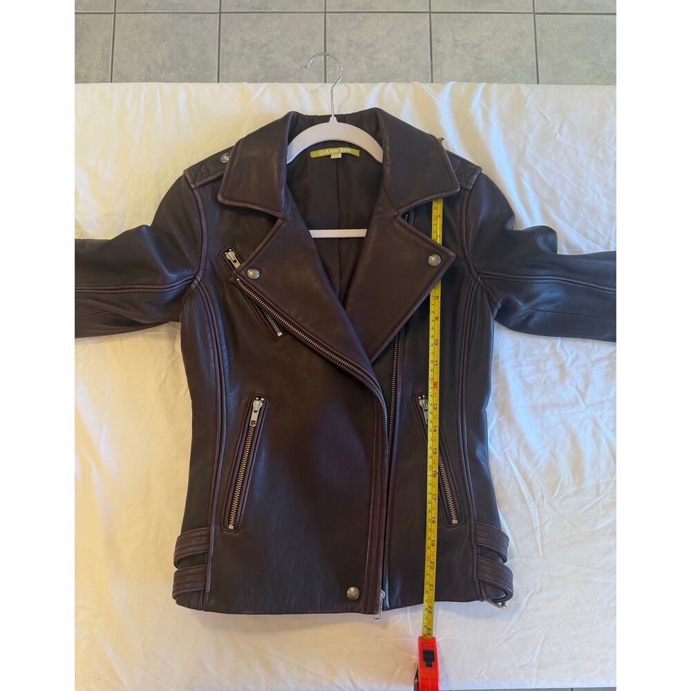 Gianni Bini Women's Genuine Leather Moto Plum Jacket Zip Snap Buckles Sz XS - Picture 6 of 7